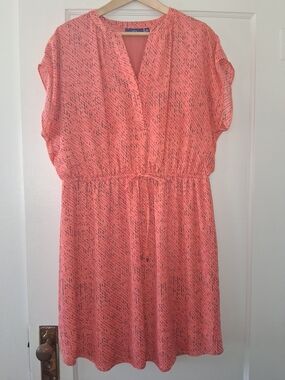 APT. 9 Dress XL Coral Print Drawstring Waist Lined Short Sleeve